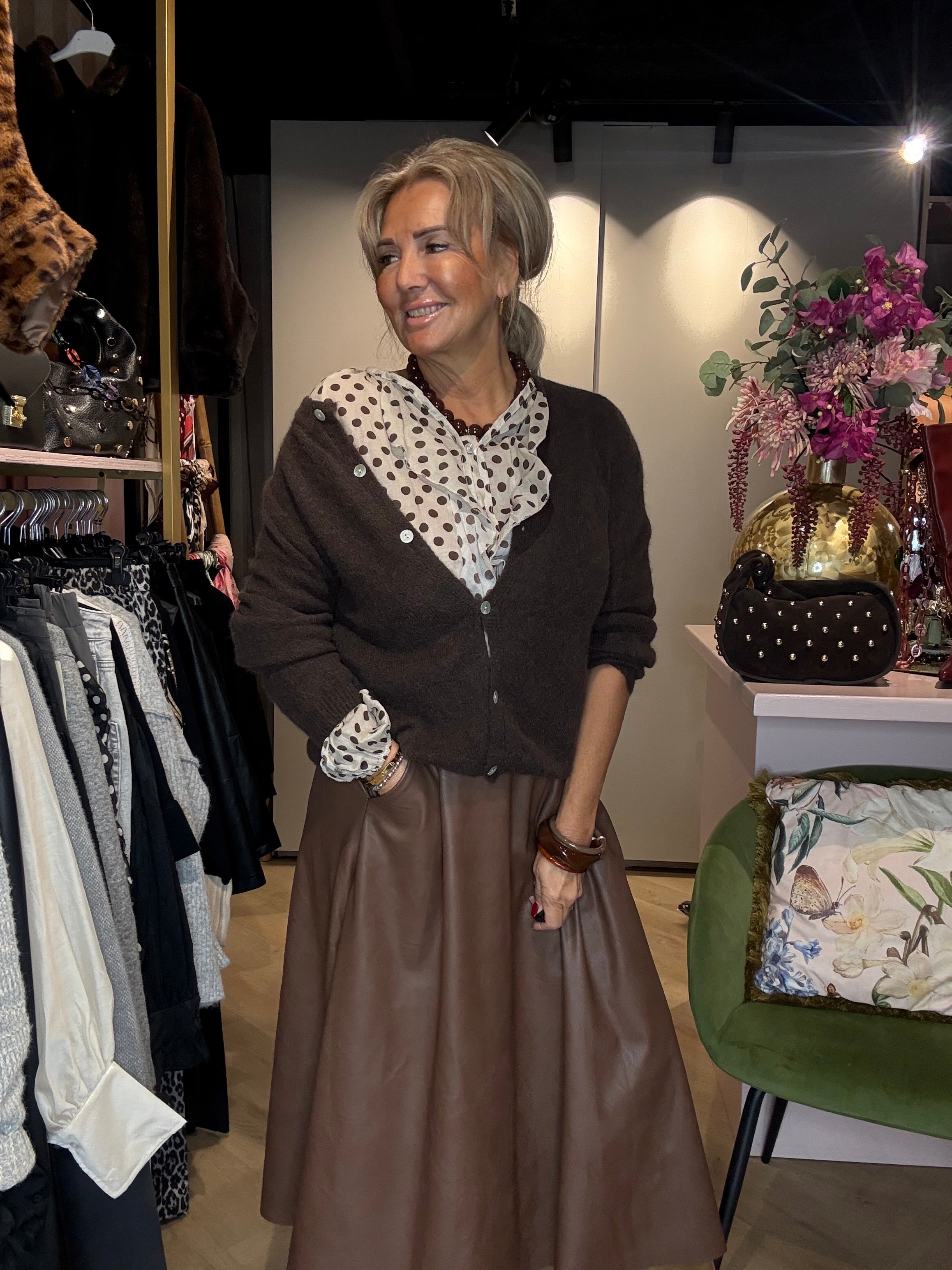 Bruine veagan Leatherlook Rok Plooi